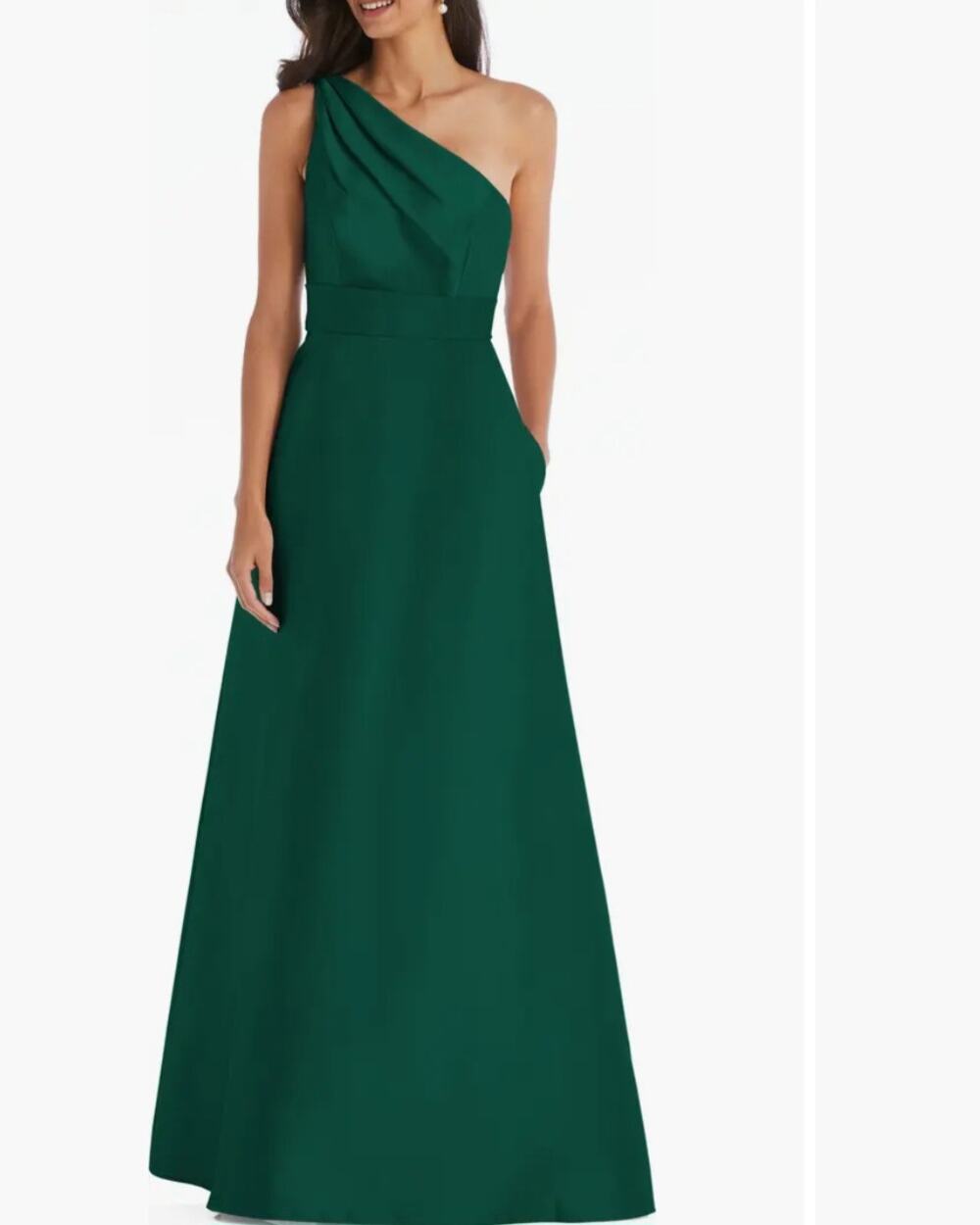 Alfred Sung One Shoulder Satin A-Line Gown Hunter Green Pockets NWT Plus Size 16